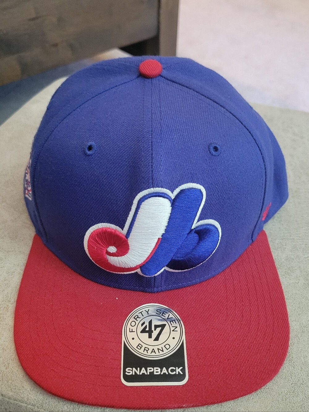 47 Brand Montreal Expos Cooperstown Sure Shot Snapback Hat - Blue/Red Flat Brim